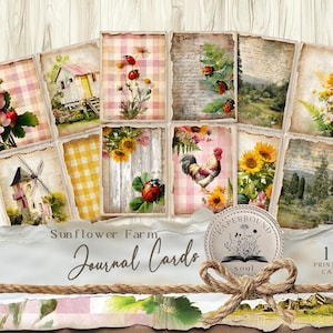 Rustic sunflower, junk journal cards, Themed Digital Print Background Pages, Cards Junk Journal, Printable Journaling, Ladybug Journal.