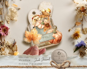 Autumn Meadow Hidden Paper Clips, Fall Woodland, Printable Paperclips, Vintage Ephemera, hidden paperclip, loaded pocket tags JJ010.