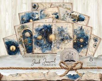 Steampunk cosmos Junk Journal Pages, antique space junk journal papers, vintage science, masculine journal, cosmos journal, planets galaxy.