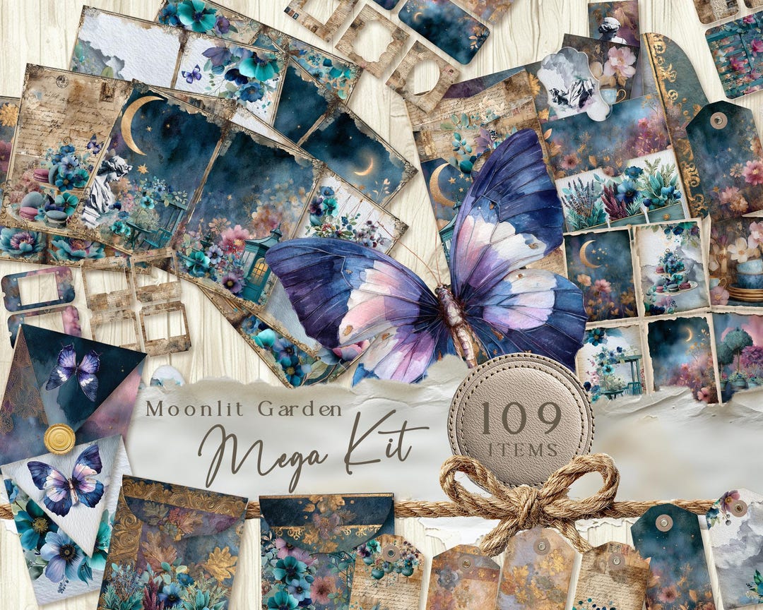 Midnight Garden Junk Journal Kit, Digital Junk Journal Bundle, Aged ...