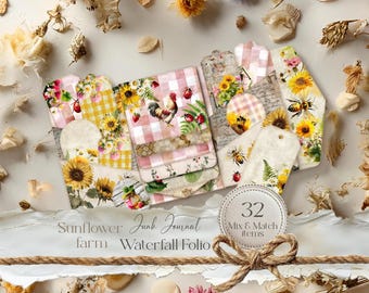 Junk Journal Folio Sunflower, Bee waterfall Pocket Folio, Ladybug Junk Journal Kit, Loaded Folder, Pocket Tags, Shabby Ephemera jj002.