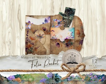 Mystical meadow junk journal folio, Woodland Animal , forest wildflower, nymph folio, dragonfly butterfly, lilac dragonfly, Ephemera JJ008.