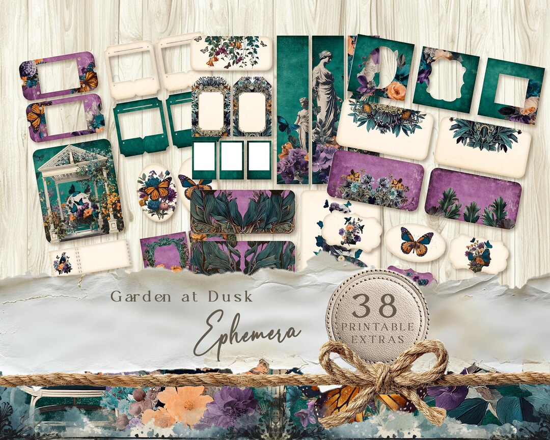 Midnight Garden Junk Journal Vintage Ephemera. Retro Frames, Art ...