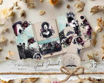 Vampire Folio, Gothic Romance, waterfall folio, interactive, junk journal, Halloween Ephemera, Victorian Digital Loaded Folder jj001.
