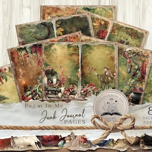 Sacred Pagan Junk Journal-pagina&#39;s, mystieke achtergronden van heidense heksen, grimoire-download, hekserijpapieren, spirituele natuurkit, wiccadagboek.