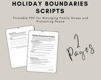 Holiday Boundaries Scripts | 2 Page Printable Worksheet for Managing Family Stress and Protecting Peace