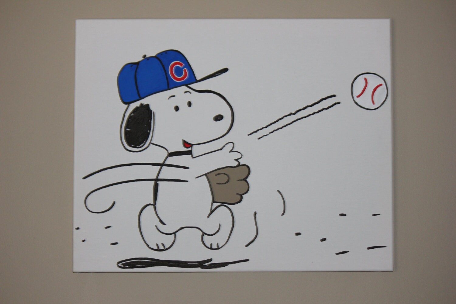 Snoopy Playing Baseball hand painted wall canvas for Nursery Etsy