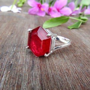 Rage Red Hexagon Ruby Sterling Silver Ring