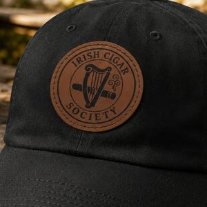Irish Cigar Society Leather Patch Hat, Adjustable Dad Cap, Cigar Lover Gift