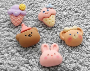 Kawaii Resin Buttons, Cute Cartoon Bear, Ice Cream, Bunny, Paw Print