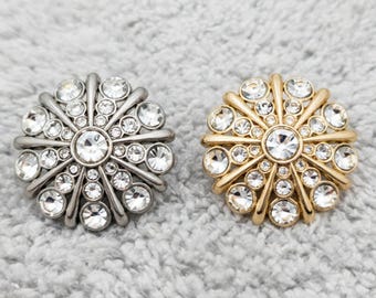 Vintage Rhinestone Metal Buttons for Sewing, Gold and Silver Crystal Flower Buttons, Luxury Shank Buttons for Cardigans Coats DIY