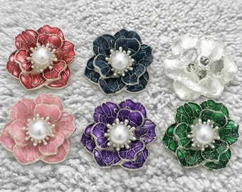 Vintage Flower Pearl Buttons for Sewing, Enamel Floral Shank Buttons for Cardigans and Blazers, Luxury Decorative Buttons for DIY Crafts