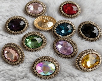 Rhinestone Vintage Oval Metal Jewel Buttons Gold for Decorative Sewing Coat Blazer Shirt DIY Craft Supplies