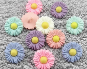 Pastel Daisy Resin Buttons, Colorful Flower Buttons for Sewing Crafts Scrapbooking, Cute Kawaii Flatback Embellishments