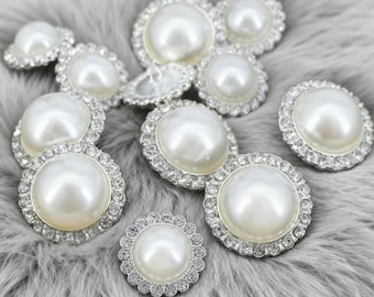 Luxury Pearl Rhinestone Buttons | French Vintage Crystal Gem Coat Button | Blazer Sweater Shirt Wedding DIY Sewing Supplies | Mixed Sizes
