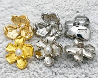 Boutons floraux vintage en métal perlé, bouton à tige florale de luxe en or et argent pour gilet, accessoires de couture élégants pour travaux manuels