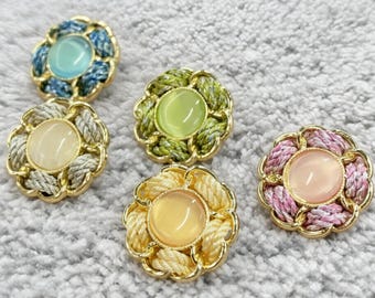 Luxury Gemstone Buttons for Tweed Jacket, Vintage Jeweled Gold Flower Buttons, Decorative Pastel Stone Button for Cardigan Coat Blazer DIY