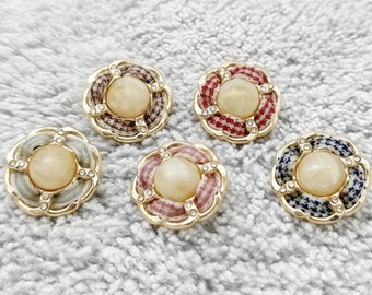 Vintage Tweed Metal Buttons for Sewing, Luxury Gemstone Rhinestone Shank Button for Blazer Suit Jacket, Elegant Coat Decorative Button