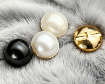 Round Pearl Buttons with Gold Rim for Sewing | Pearl Shank Buttons | Elegant Blazer Coat Dress DIY Craft Supplies