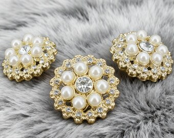 Gold Pearl Crystal Buttons,Vintage Floral Rhinestone Trim Button for Coat Blazer Sweater Jacket,Couture Sewing,Upcycle Clothing DIY Supplies