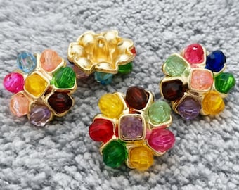 Colorful Crystal Flower Shank Button, Vintage Style Rainbow Rhinestone Decorative Button for Sewing, Cardigans, Coats and DIY Crafts