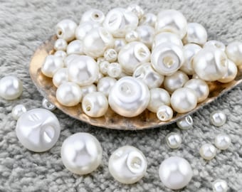 White Pearl Shank Buttons, Round Elegant Faux Pearl Buttons for Sewing Cardigans, Blouses, Bridal Gowns, Crafting Supplies