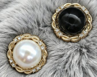 Luxury Gold Pearl Buttons with Rhinestones Shank Buttons for Coat Blazer Jacket Crochet Black White Pearl Sewing Buttons