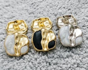 Irregular Metal Buttons for Sewing, Gold & Silver Lava Style with Marbled Resin, Luxury Decorative Shank Buttons for Blazers and Coats