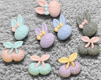 Pastel Resin Bunny & Cherry Buttons – Kawaii Craft Embellishments, (6pcs)