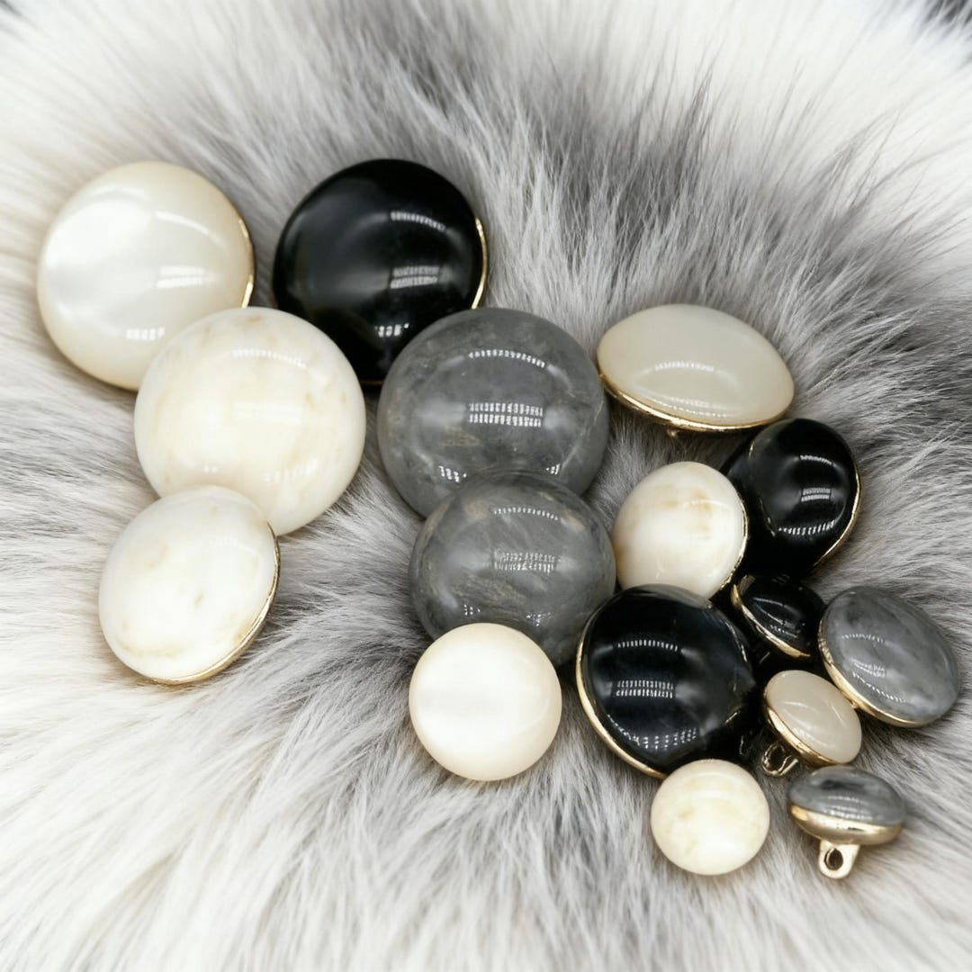 Marble Resin Buttons Set Gold Rim Cream Gray Black Round Sewing Buttons ...