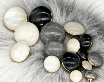 Marble Resin Buttons Set Gold Rim Cream Gray Black Round Sewing Buttons for Coat Jacket DIY Crafts