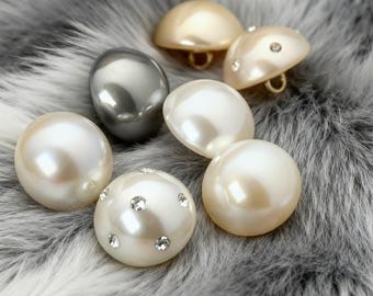 Luxury Pearl Buttons with Rhinestones, Shank Back Sewing Buttons for Clothes, DIY Craft, Coat, Dress, Cardigan, Decorative Pearl Buttons
