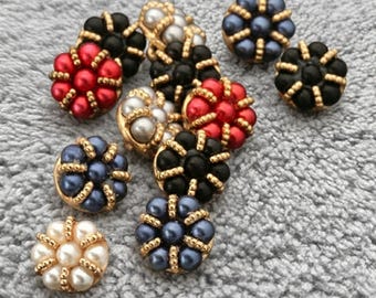 Vintage Flower Pearl Buttons, Gold Shank Buttons for Sewing, Floral Decorative Buttons for Cardigans Jackets Coats, Retro Craft Supplies