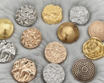 Luxury Metal Blazer Buttons Gold Silver Rose Gold - Textured Hammered Rose Flower Shank Sewing Replacement