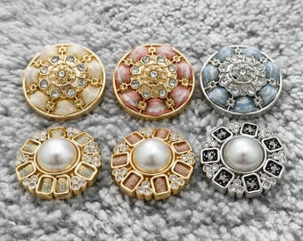 Luxury Gold Metal Pearl Tweed Buttons, Decorative Rhinestone Buttons for Cardigan Blazer Suit, Vintage Style Sewing Supplies