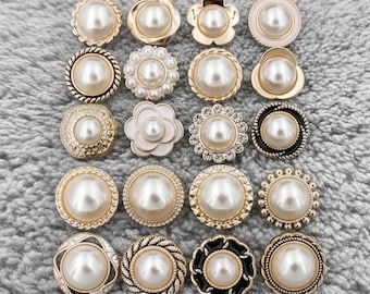 Vintage Gold Pearl Buttons for Sewing, Ornate Buttons for Cardigan & Blazer, Luxury Flower Decorative Shank Buttons, Craft Supplies