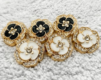 Vintage Gold Camellia Flower Buttons for Sewing, Luxury Rhinestone Enamel Buttons for Cardigan Blazer Coat, Elegant Craft Supplies