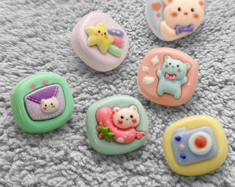 Kawaii Resin Buttons, Cute Bear Star Camera Craft Supplies