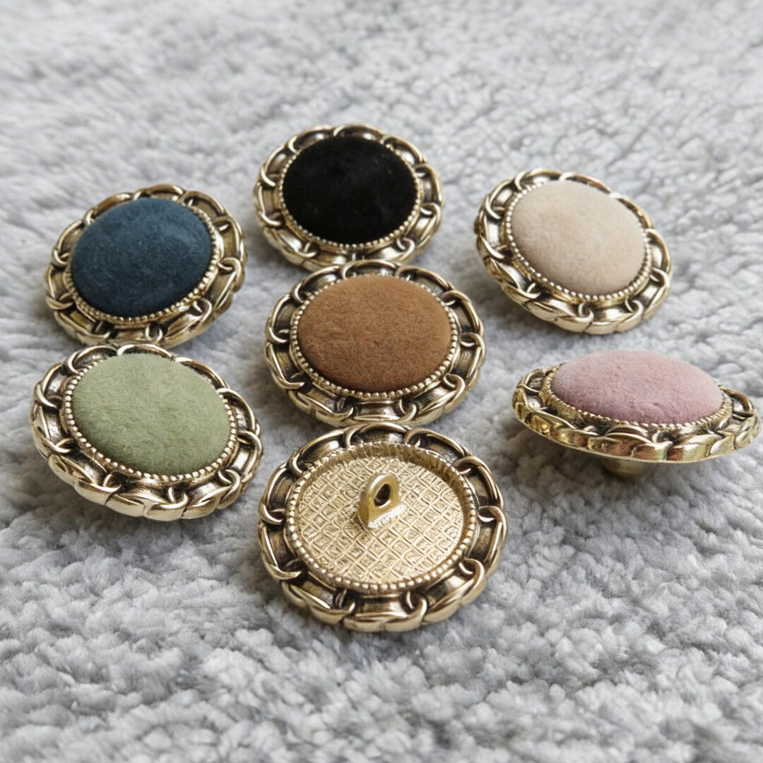 Shank Button Gold Rim Vintage Metal Velvet Buttons, Gold Chain Rim Shank Buttons for Blazer ...