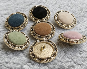 Vintage Metal Velvet Buttons, Gold Chain Rim Shank Buttons for Blazer Coat Jacket, High End Sewing Supplies