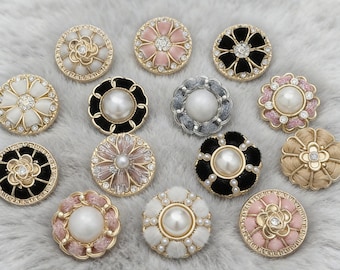 Vintage Pearl Metal Buttons, Floral Rhinestone Sewing Buttons, Luxury Gold Shank Buttons for Coats Dresses DIY Crafts