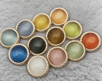 Cat Eye Glass Button Gold Rim | Round Sewing Buttons for Shirts Cardigan Dress | Multicolor Vintage Metal Button