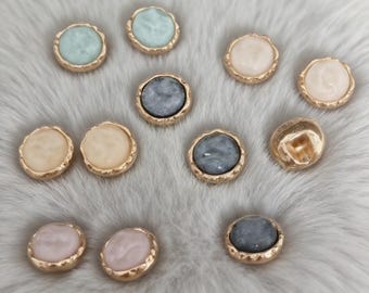 Gold Scalloped Metal Gemstone Buttons, Decorative Pastel Buttons for Cardigans, Vintage Style Shank Buttons for Sewing & DIY Crafts