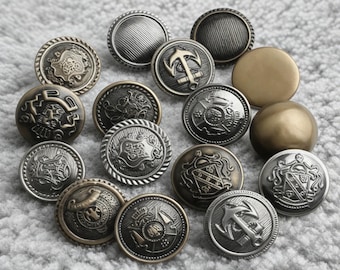 Boutons de blazer en métal vintage, boutons héraldiques écusson ancre de lion, boutons tige argent bronze antique à coudre, travaux manuels créatifs et déguisements