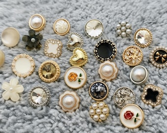 Vintage Red Velvet Gold Pearl Rhinestone Shank Buttons, Luxury Couture Craft Supplies