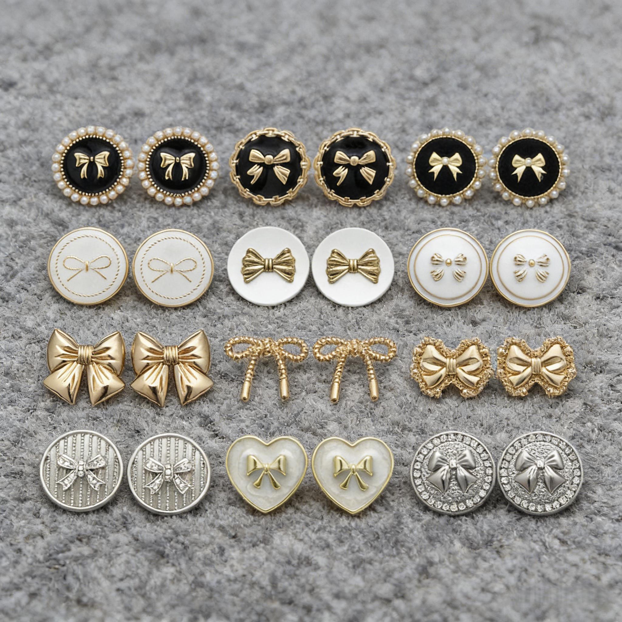 Luxury Bow Metal Buttons, Black White Gold Metal Pearl Buttons, Vintage ...