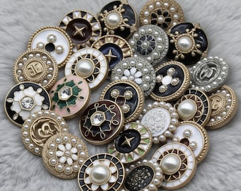 Luxury Vintage Style Metal Pearl Enamel Buttons for Blazers Coats Cardigans, Decorative Sewing Buttons for DIY Fashion