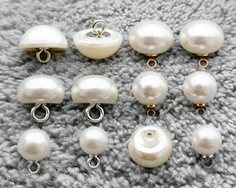 White Pearl Shank Buttons for Sewing, Bridal Wedding Gown Buttons, Ivory Faux Pearl Crafting Buttons for Cardigans, Doll Clothes