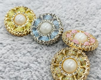 Handwoven Tweed Pearl Buttons, Luxury Rhinestone Gold Shank Buttons for Jacket, Designer Style Woven Fabric Buttons for Blazer