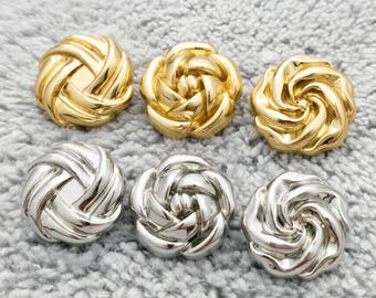 Gold Rose Flower Buttons for Sewing, Silver Knot Metal Buttons for Blazer, Vintage Style Shank Button for Cardigan Coat